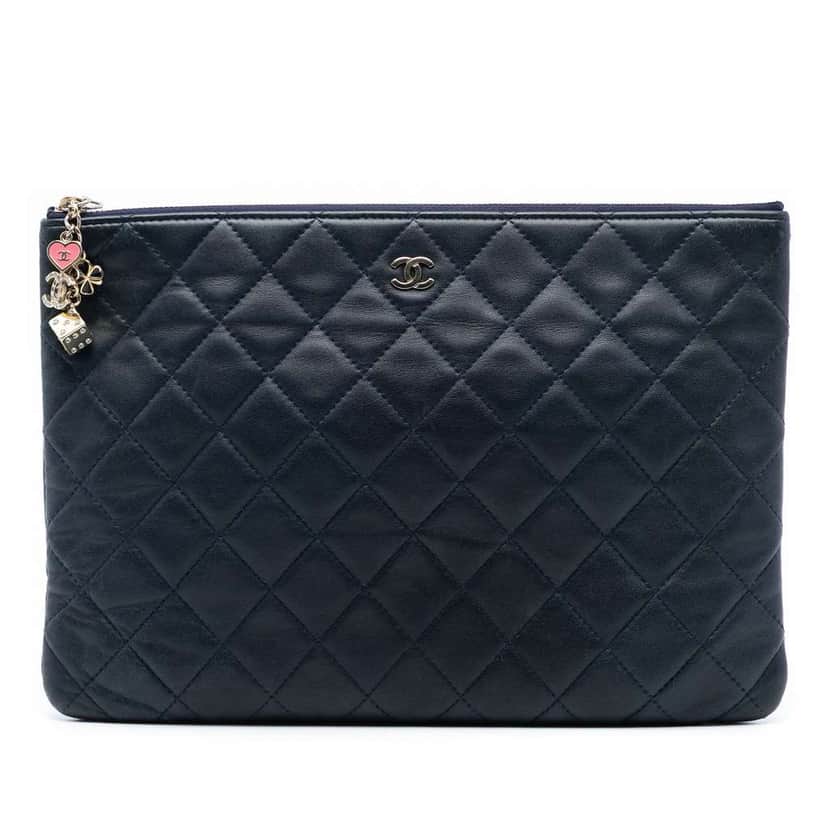 Chanel Medium Quilted Lambskin Casino Beauty O Case Clutch Blue Leather Very good condition - Front View
