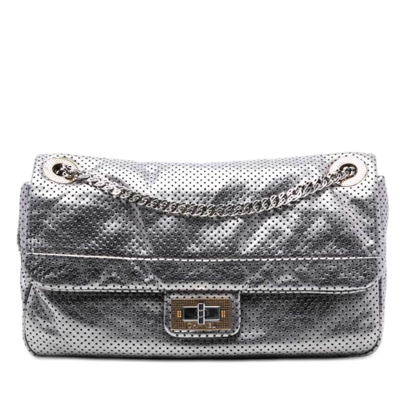 Chanel Medium Reissue Perforated Calfskin Drill Flap Silver Leather Good condition - Front View