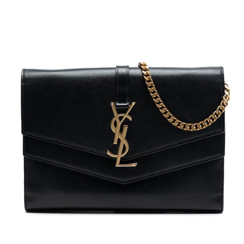 Saint Laurent Leather Monogram Sulpice Wallet on Chain Black Leather Very good condition - Front View