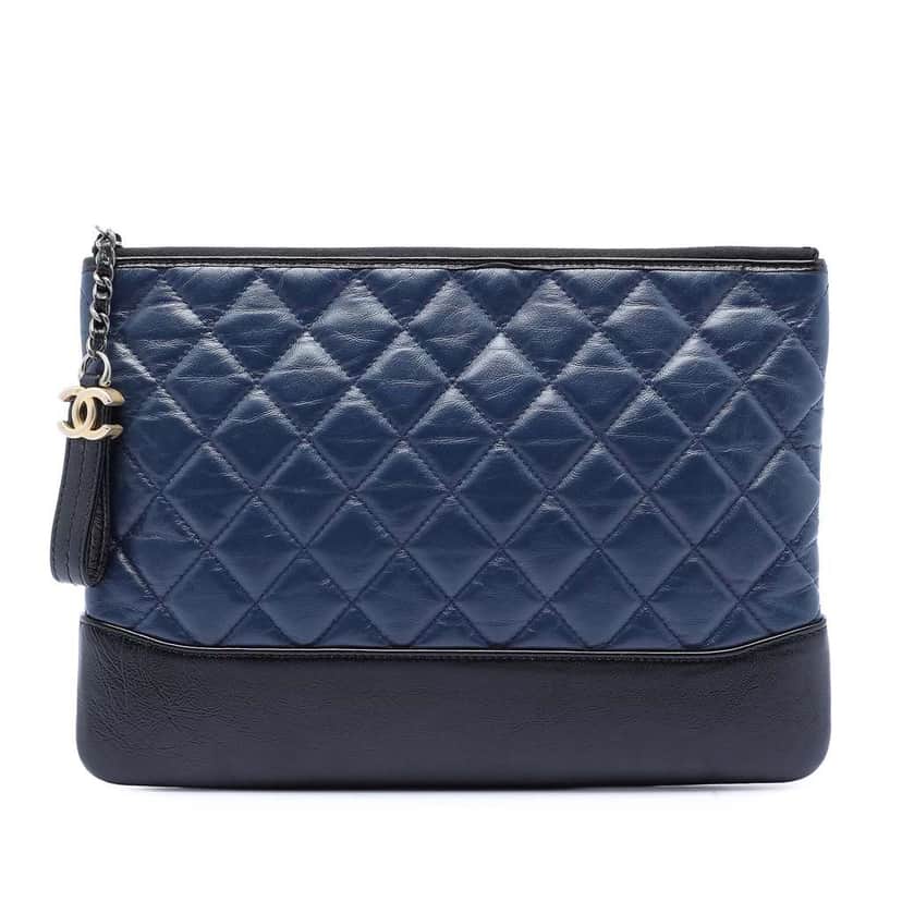 Chanel Medium Aged Calfskin Gabrielle O Case Clutch Blue Leather Very good condition - Front View