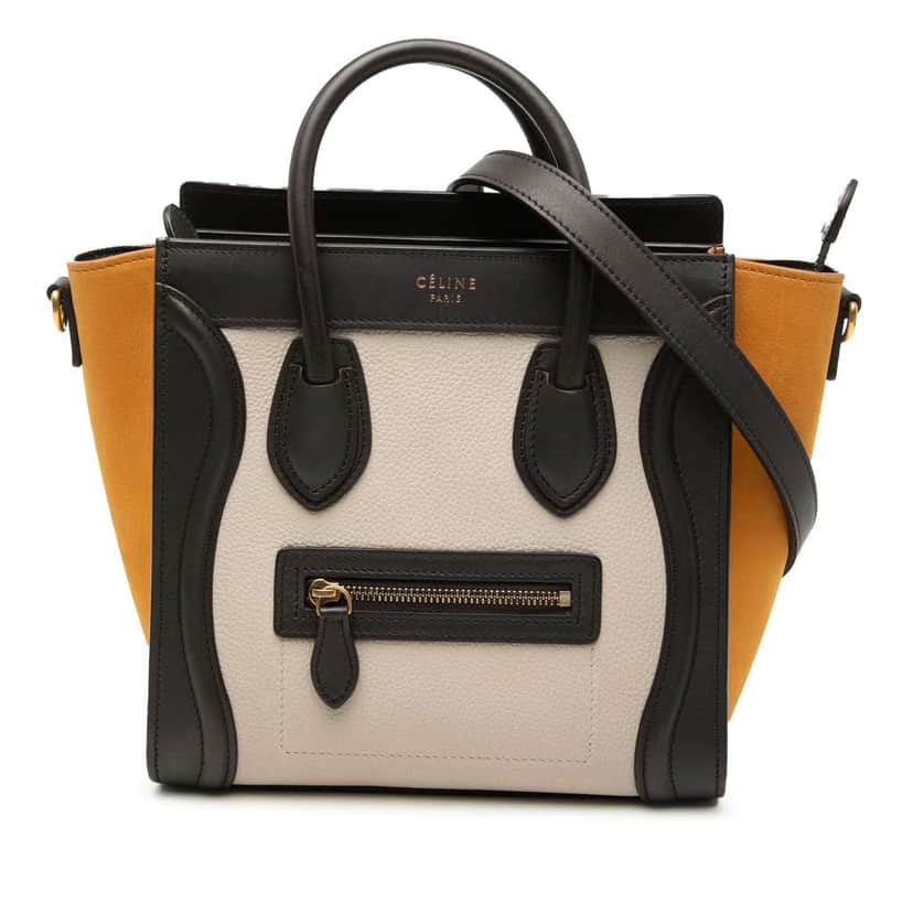 Celine Nano Tricolor Nubuck and Drummed Calfskin Luggage Tote Brown Leather Very good condition - Front View