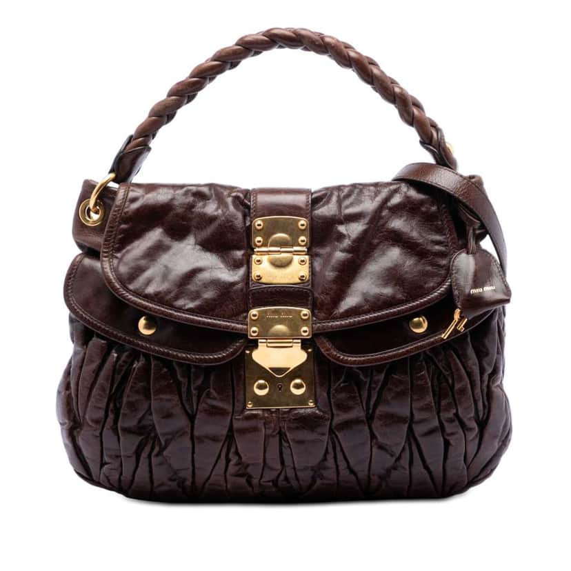 Miu Miu Matelasse Nappa Coffer Hobo Brown Leather Good condition - Front View