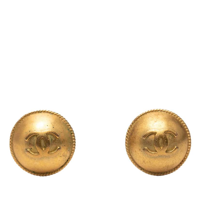 Chanel CC Gold Plated Round Clip On Earrings Gold Metal Good condition - Front View