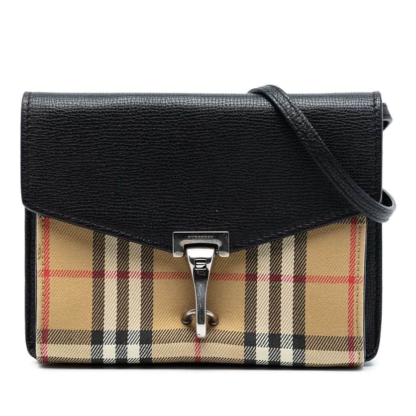 Burberry Small Leather and House Check Canvas Derby Macken Crossbody Brown Canvas Good condition - Front View