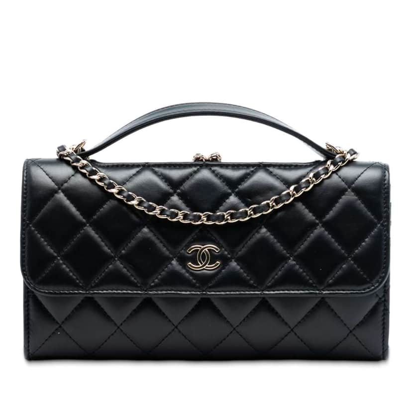 Chanel CC Quilted Calfskin Kiss Lock Flap Phone Holder On Chain Black Leather Very good condition - Front View