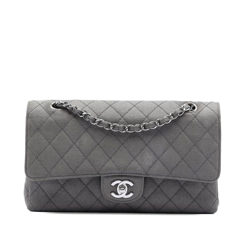 Chanel Medium Classic Suede Double Flap Grey Leather Very good condition - Front View