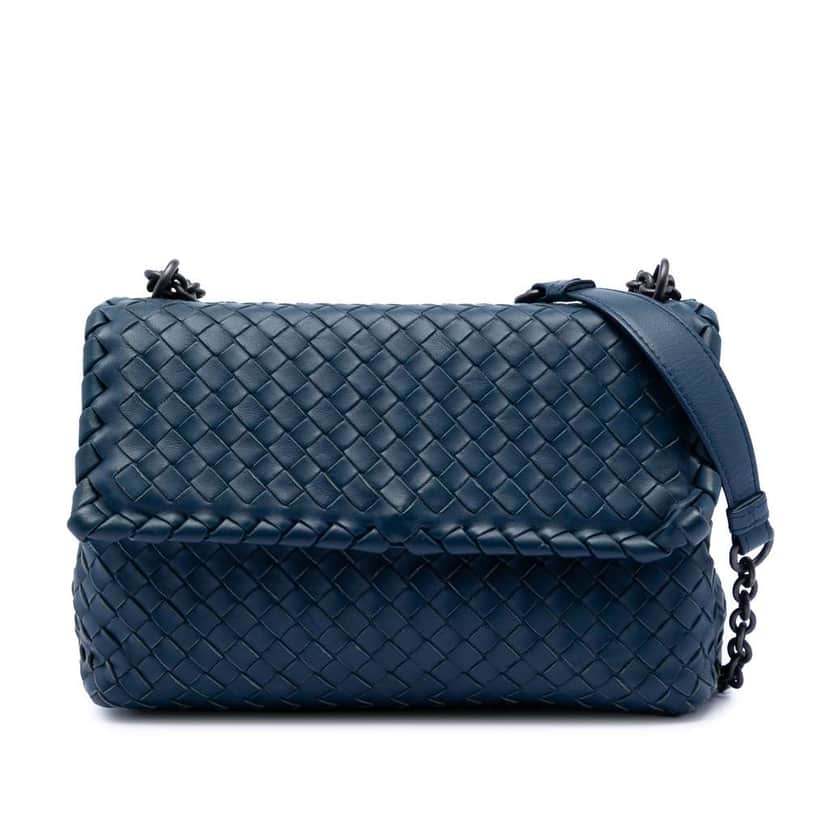 Bottega Veneta Small Nappa Intrecciato Olimpia Crossbody Blue Leather Good condition - Front View