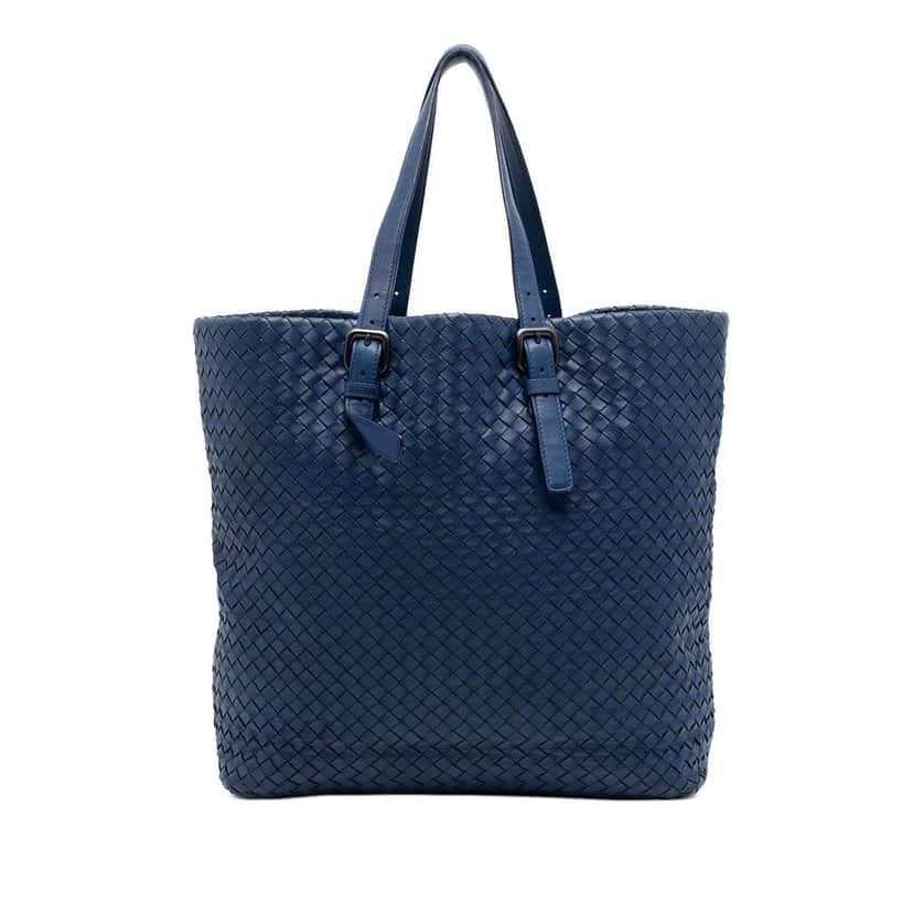 Bottega Veneta Nappa Intrecciato Belt Strap Tote Blue Leather Good condition - Front View