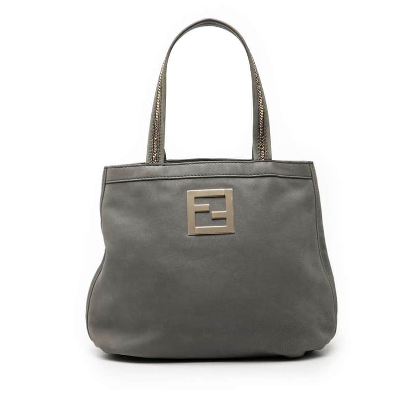 Fendi Nubuck FF Chains Tote Grey Leather Very good condition - Front View
