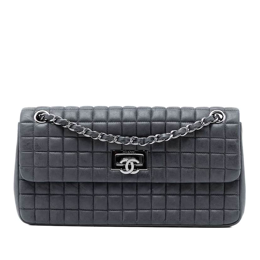 Chanel Chocolate Bar Iridescent Calfskin Bubble Flap Grey Leather Good condition - Front View