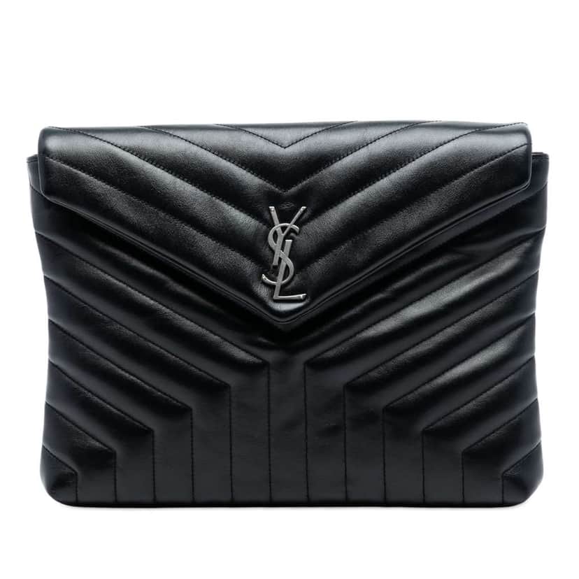 Saint Laurent Matelasse Calfskin Monogram LouLou Document Clutch Black Leather Very good condition - Front View