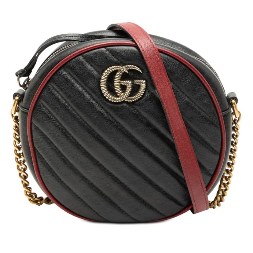Gucci Mini GG Marmont Matelasse Leather Torchon Round Crossbody Black Leather Very good condition - Front View