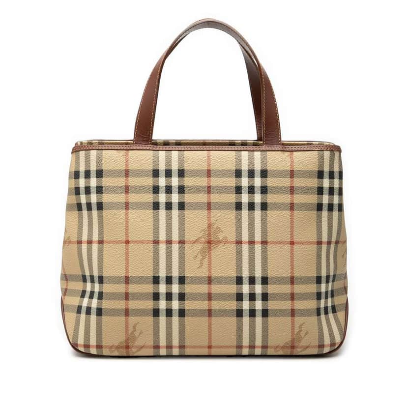 Burberry Haymarket Check Coated Canvas Tote Brown Canvas Very good condition - Front View