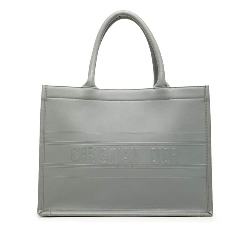 Dior Medium Embossed Leather Book Tote Grey Leather Very good condition - Front View