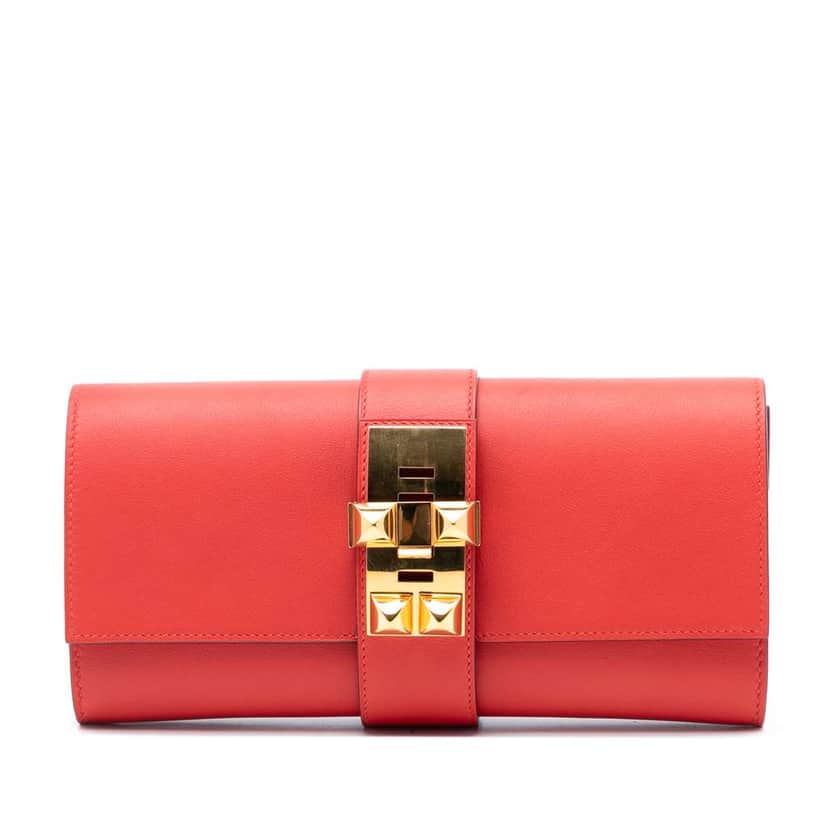 Hermès Tadelakt Medor Clutch 23 Red Leather Good condition - Front View