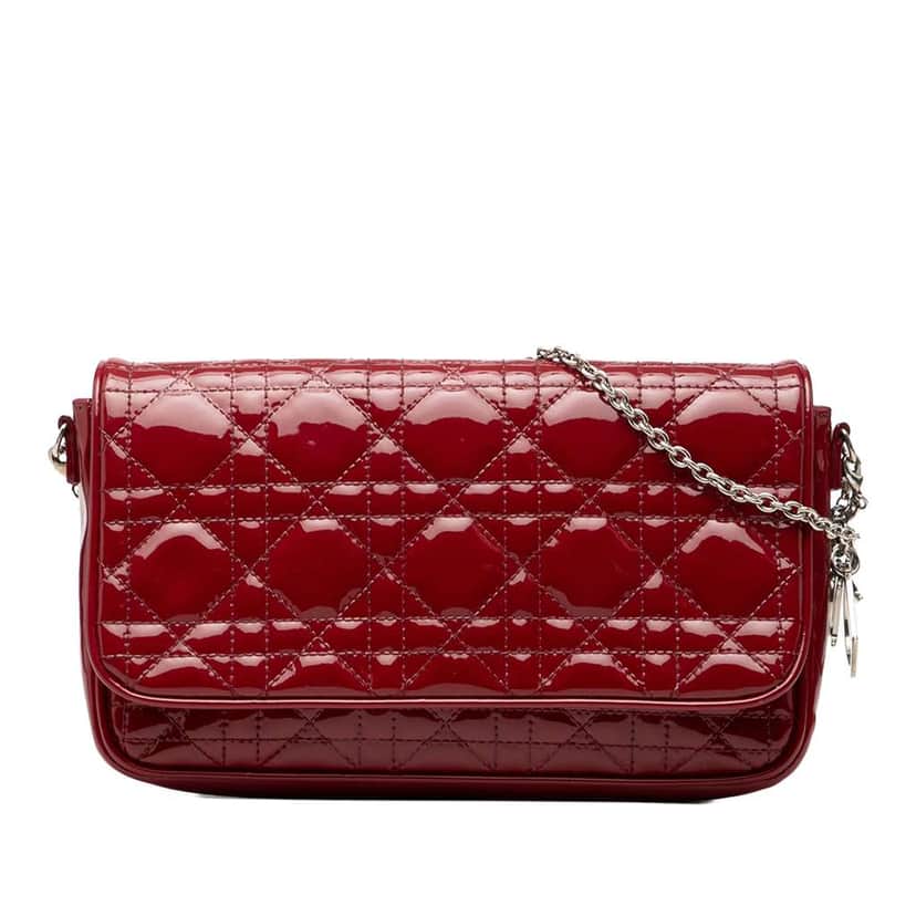 Dior Patent Cannage Lady Dior Wallet On Chain Red Leather Good condition - Front View
