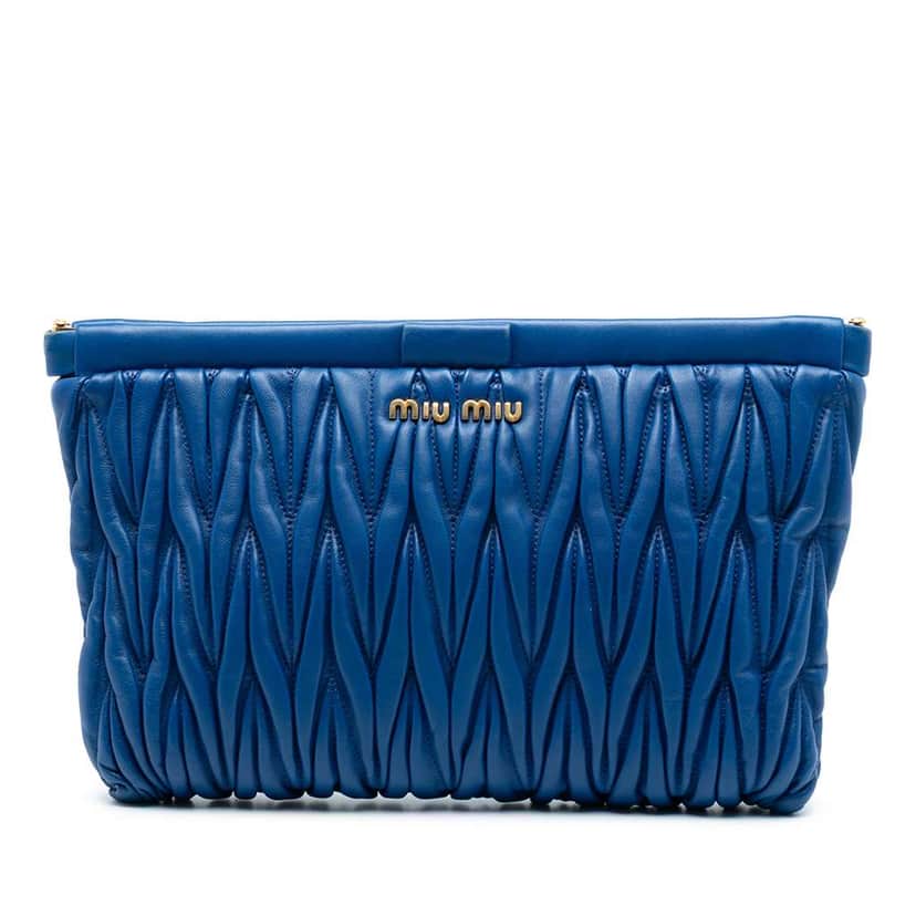 Miu Miu Matelasse Lambskin Clutch Blue Leather Good condition - Front View