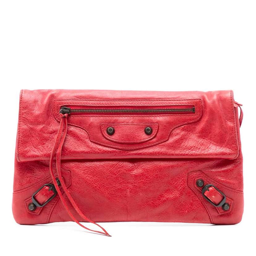 Balenciaga Lambskin Motocross Classic Envelope Clutch Red Leather Very good condition - Front View
