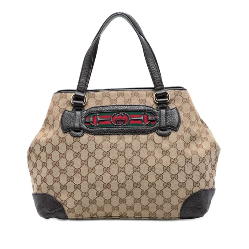 Gucci Medium GG Canvas Web Dressage Tote Brown Canvas Very good condition - Front View