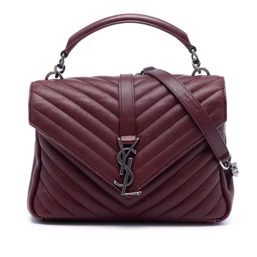 Saint Laurent Medium Chevron Sheepskin Monogram College Satchel Red Leather Very good condition - Front View