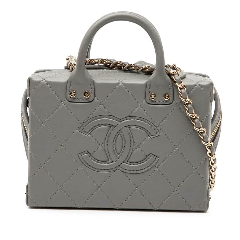 Chanel Small CC Quilted Calfskin Top Handle Convertible Vanity Case Grey Leather Very good condition - Front View