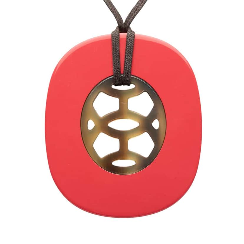 Hermès Buffalo Horn and Lacquer Lift Pendant Necklace GM Red Good condition - Front View