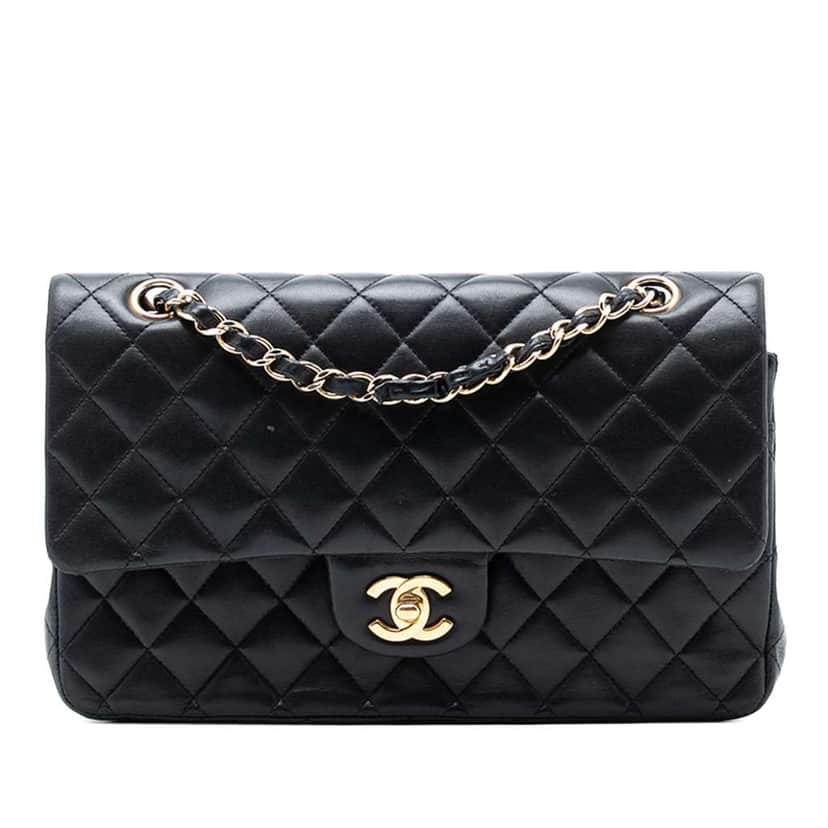 Chanel Medium Classic Lambskin Double Flap Black Leather Good condition - Front View