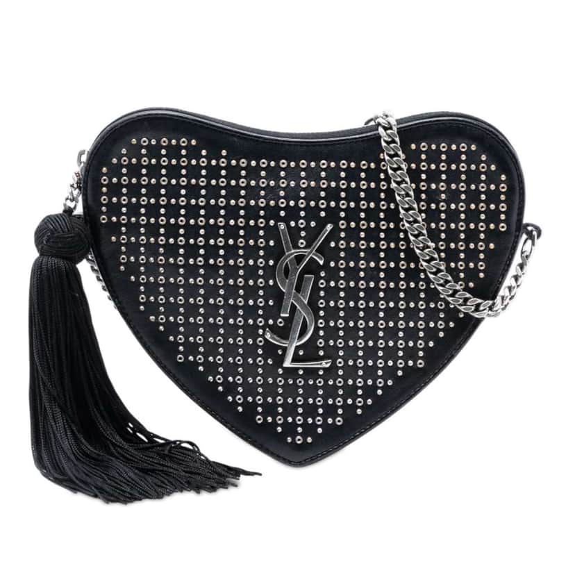Saint Laurent Studded Calfskin Sac Coeur Heart Tassel Crossbody Black Leather Very good condition - Front View