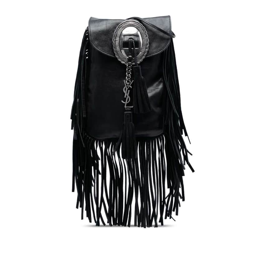 Saint Laurent Leather Anita Fringed Crossbody Black Leather Good condition - Front View
