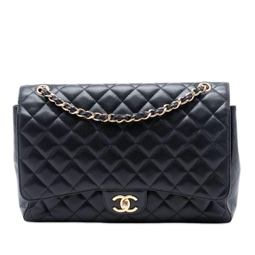 Chanel Maxi Classic Caviar Double Flap Black Leather Very good condition - Front View