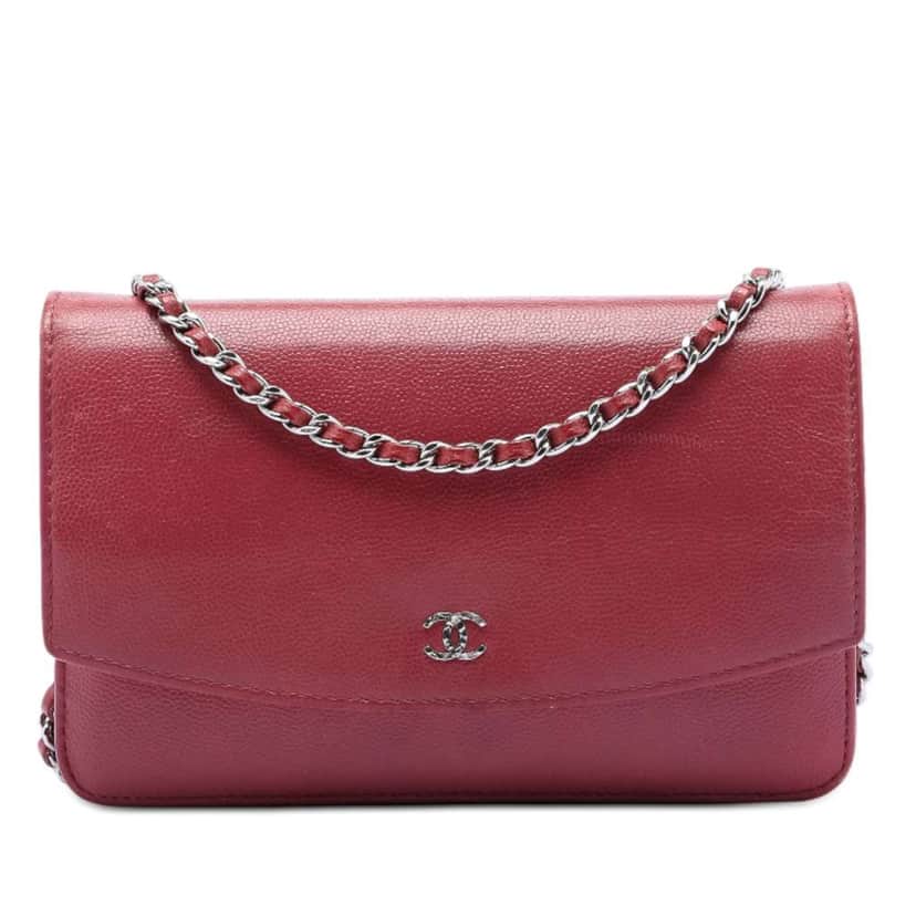 Chanel CC Caviar Sevruga Wallet On Chain Red Leather Very good condition - Front View