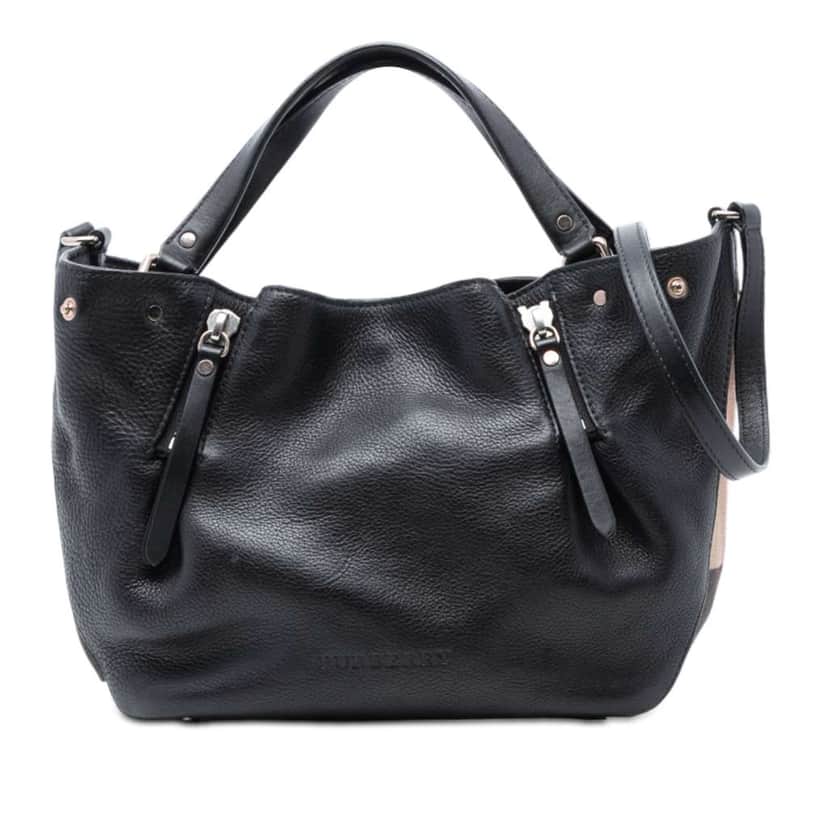 Burberry Small Leather and House Check Canvas Maidstone Satchel Black Leather Very good condition - Front View