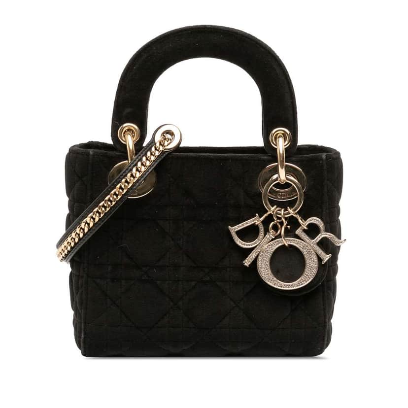 Dior Mini Velvet Cannage Lady Dior Black Velvet Very good condition - Front View