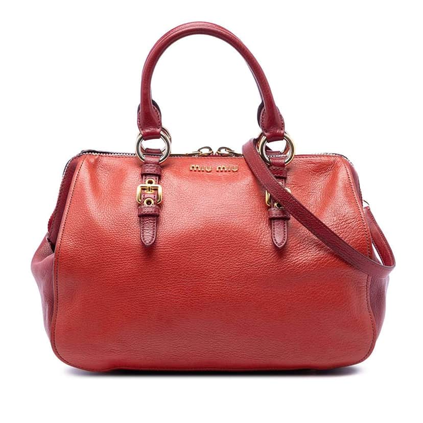 Miu Miu Goatskin Madras Satchel Red Leather Good condition - Front View