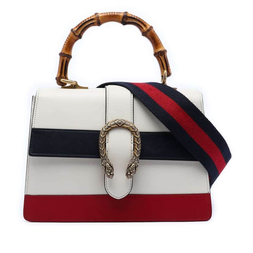 Gucci Medium Leather Bamboo Dionysus Web Satchel White Leather Very good condition - Front View