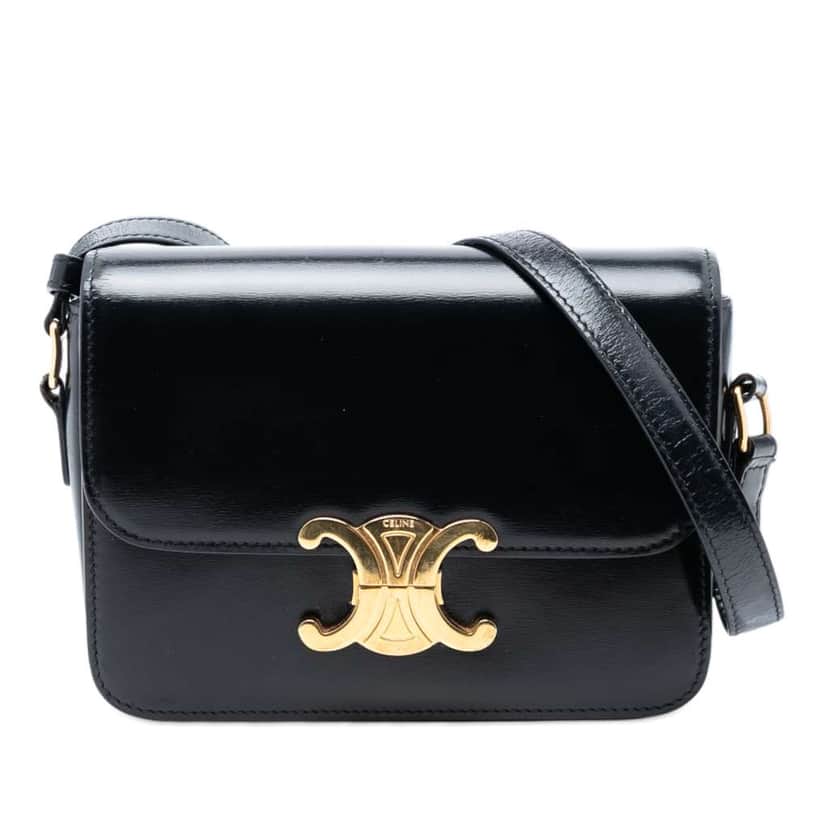 Celine Teen Shiny Calfskin Triomphe Crossbody Black Leather Very good condition - Front View