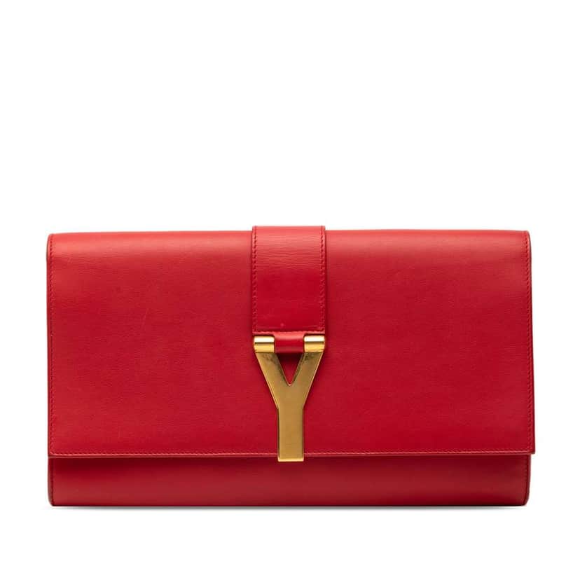 Saint Laurent Leather Chyc Ligne Clutch Red Leather Very good condition - Front View