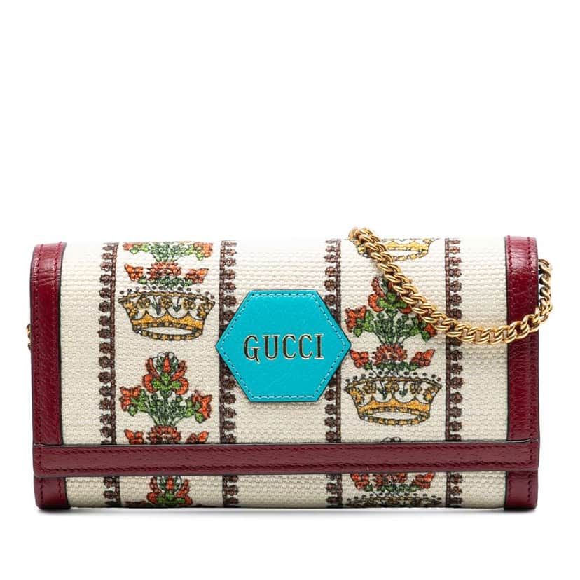 Gucci Canvas 100 Centennial Floral Crown Wallet On Chain Brown Canvas Very good condition - Front View
