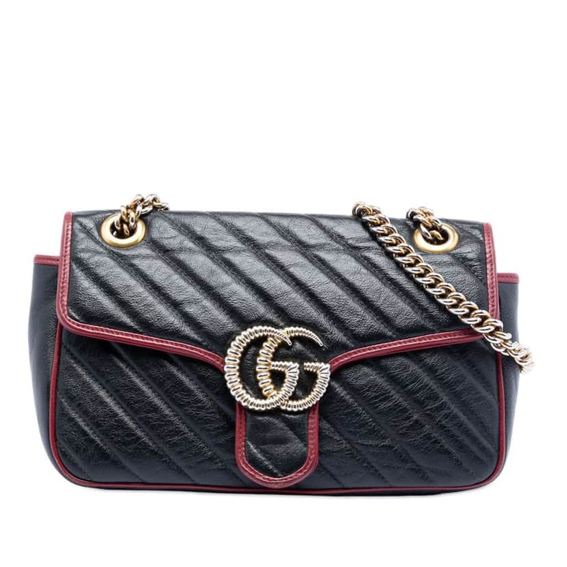 Gucci Medium GG Marmont Matelasse Diagonal Leather Torchon Shoulder Bag Black Leather Very good condition - Front View