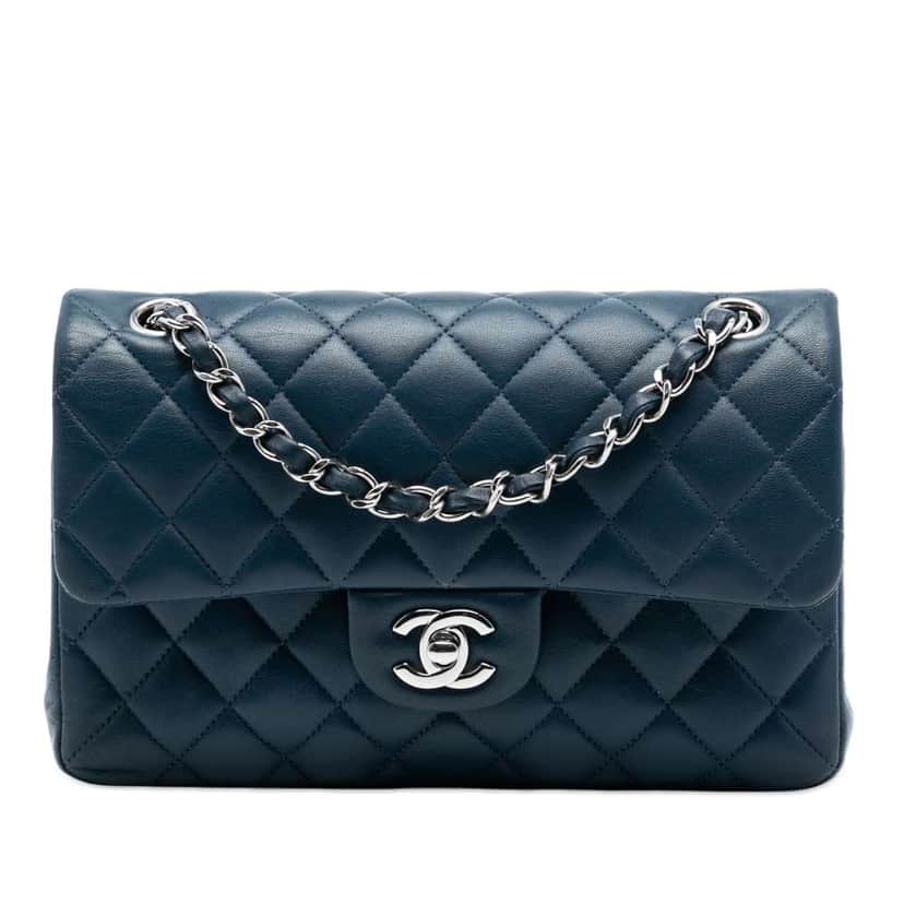 Chanel Small Classic Lambskin Double Flap Blue Leather Good condition - Front View