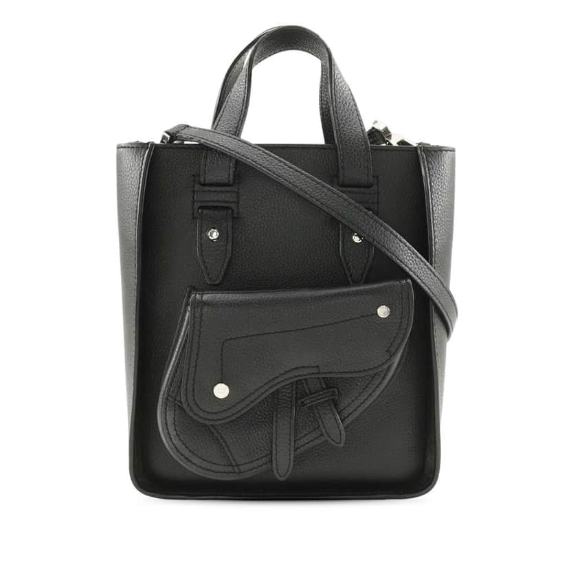 Dior Mini Grained Calfskin Saddle Tote Black Leather Very good condition - Front View