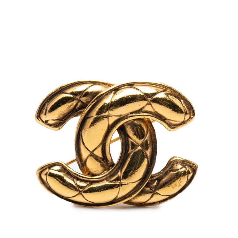 Chanel Gold Plated Quilted CC Brooch Gold Metal Very good condition - Front View