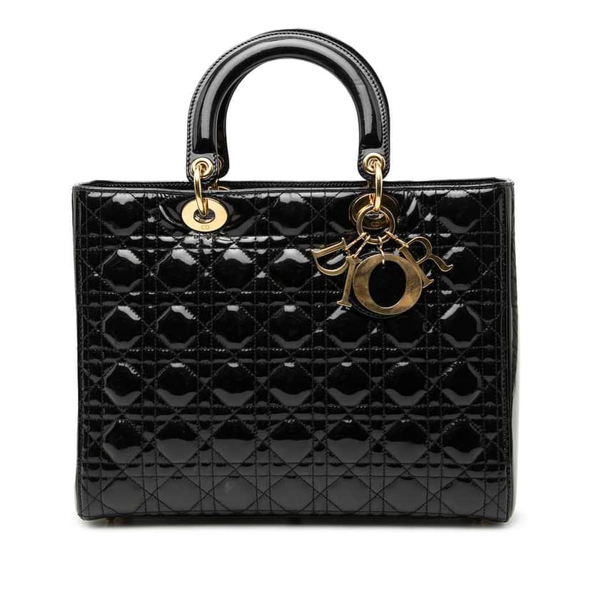 Dior Large Patent Cannage Lady Dior Black Leather Very good condition - Front View