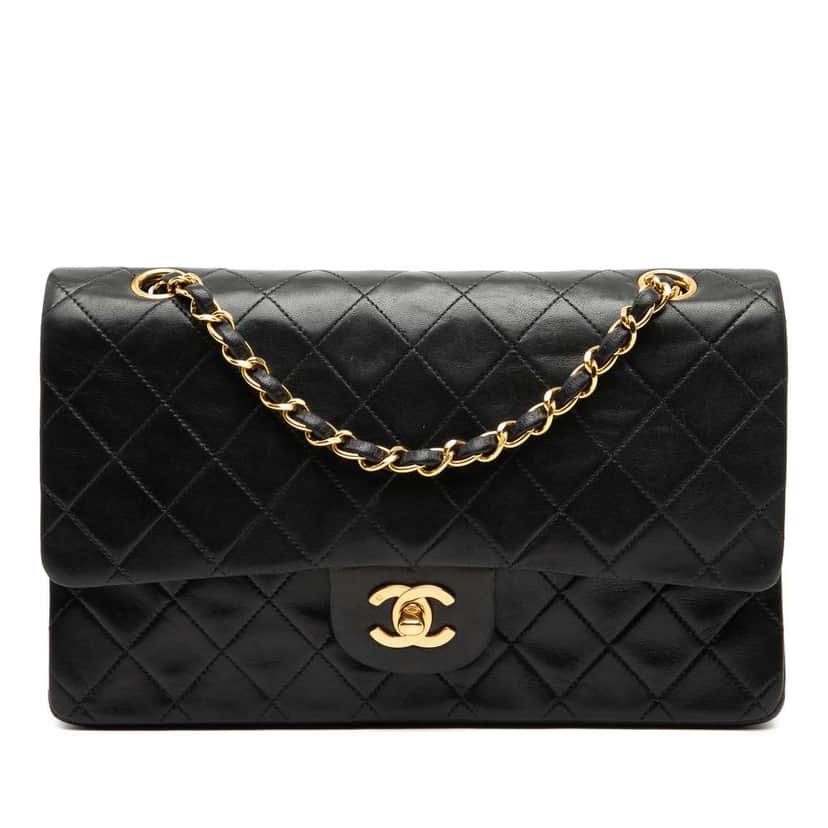 Chanel Medium Classic Lambskin Double Flap Black Leather Good condition - Front View