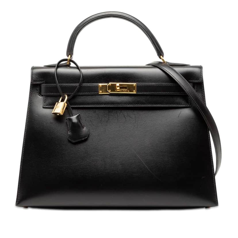 Hermès Box Calf Kelly Sellier 32 Black Leather Good condition - Front View