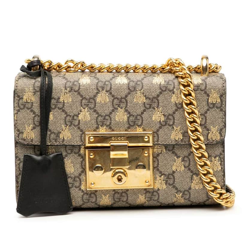 Gucci Small GG Supreme Bee Padlock Crossbody Brown Canvas Very good condition - Front View