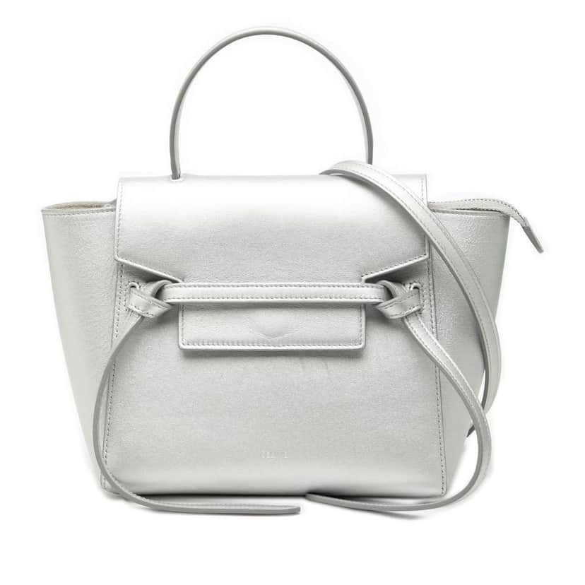 Celine Nano Laminated Calfskin Belt Bag Silver Leather Very good condition - Front View