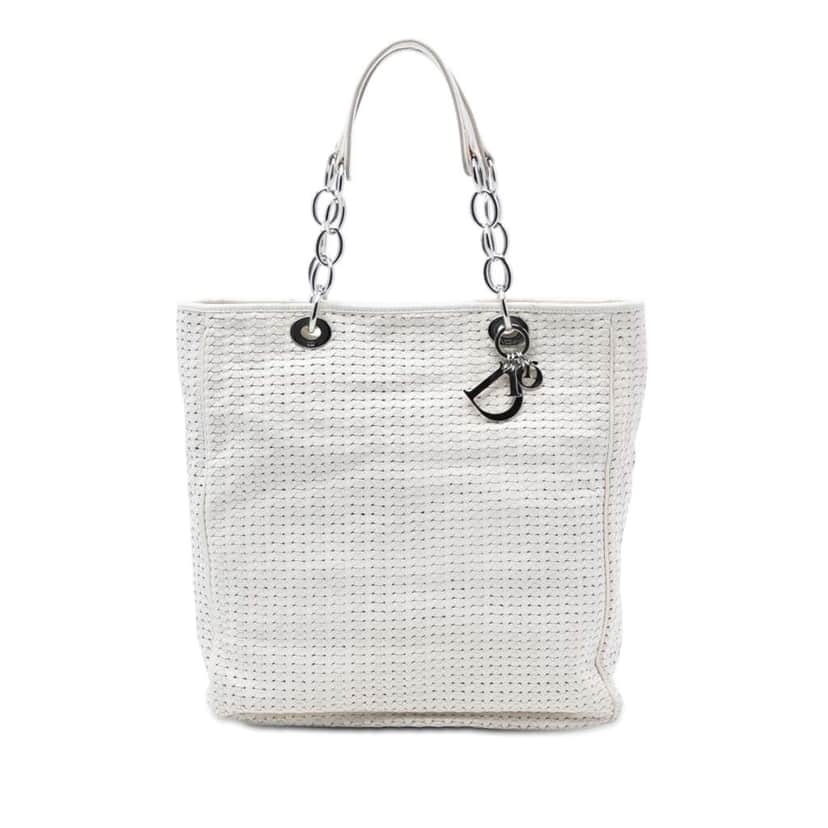 Dior Large Woven Lambskin Lady Dior Soft Shopping Tote White Leather Very good condition - Front View