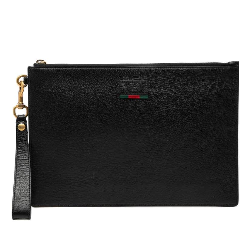 Gucci Leather Web Agora Clutch Black Leather Very good condition - Front View