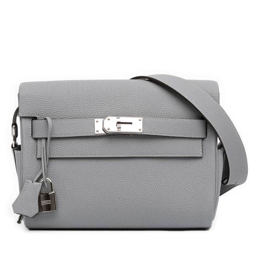 Hermès Togo Kelly Messenger PM Grey Leather Very good condition - Front View